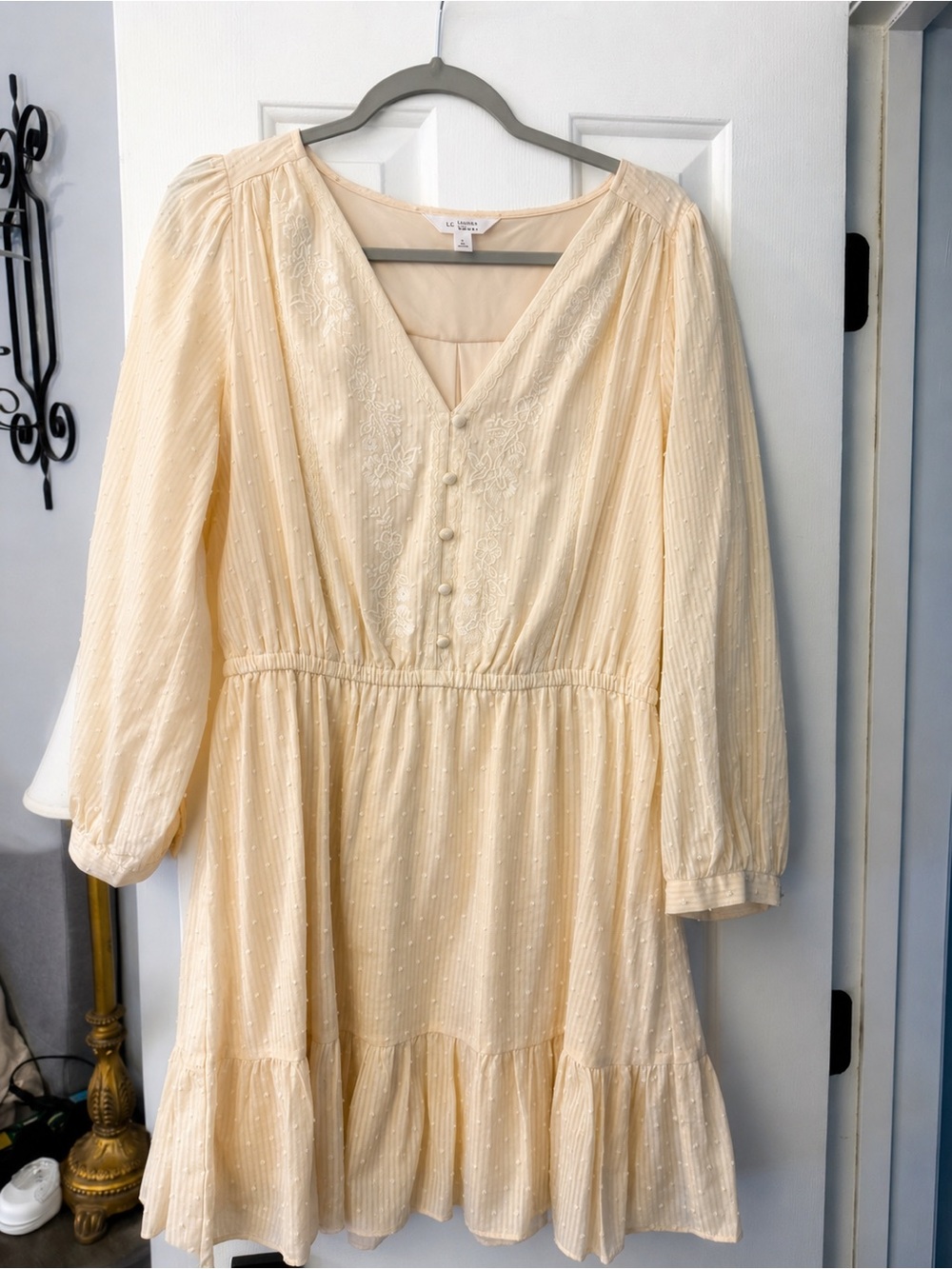 Lauren Conrad Cream Long Sleeve V-Neck Tiered Dress